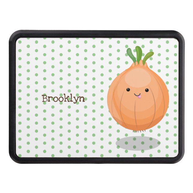 Cute happy brown onion green cartoon illustration hitch cover (Front)