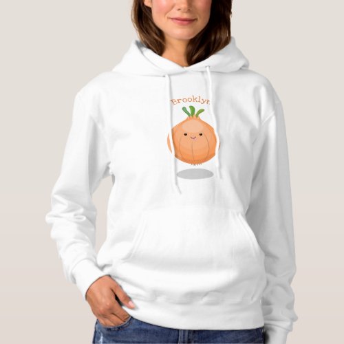 Cute happy brown onion green cartoon illustration hoodie