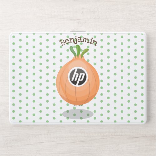 Cute happy brown onion green cartoon illustration HP laptop skin