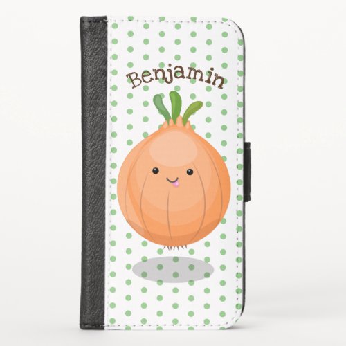 Cute happy brown onion green cartoon illustration iPhone x wallet case