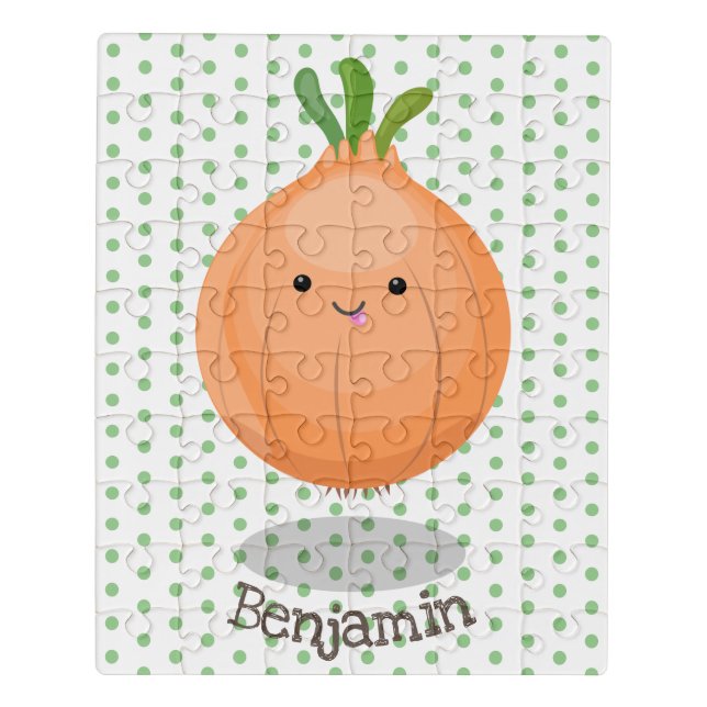 Cute happy brown onion green cartoon illustration jigsaw puzzle (Puzzle Vertical)