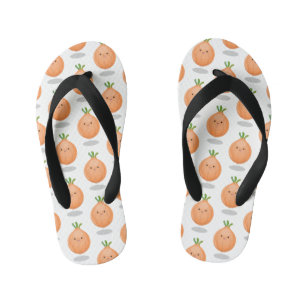 Cute happy brown onion green cartoon illustration kid's flip flops