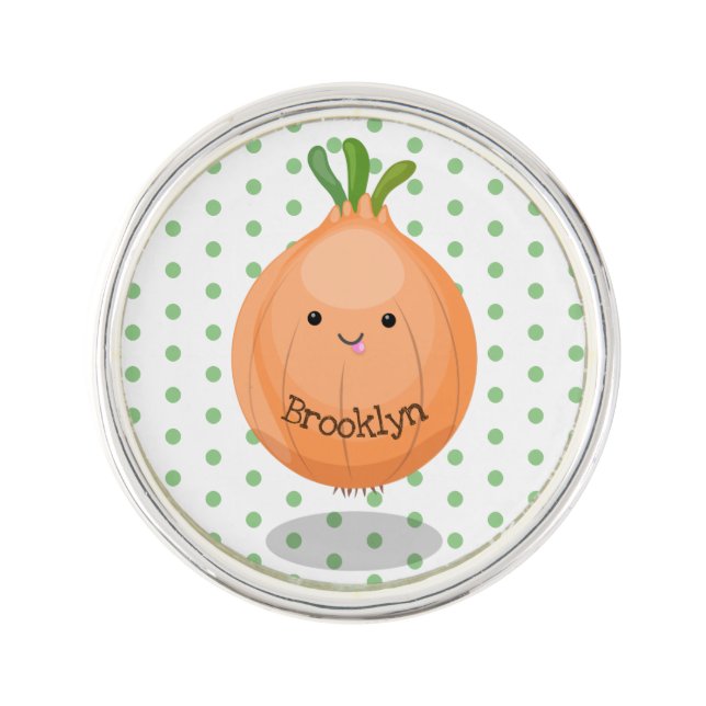 Cute happy brown onion green cartoon illustration lapel pin (Front)