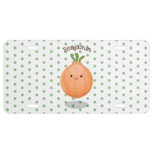 Cute happy brown onion green cartoon illustration  license plate