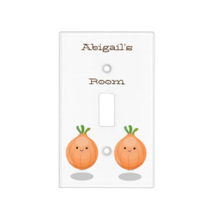 Cute happy brown onion green cartoon illustration  light switch cover