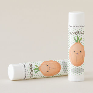 Cute happy brown onion green cartoon illustration lip balm