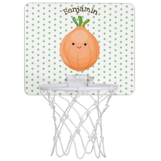Cute happy brown onion green cartoon illustration mini basketball hoop (Front)