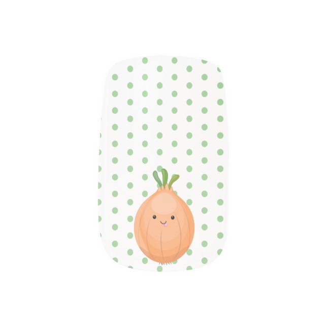 Cute happy brown onion green cartoon illustration minx nail art (Left Thumb)