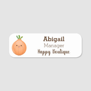 Cute happy brown onion green cartoon illustration  name tag