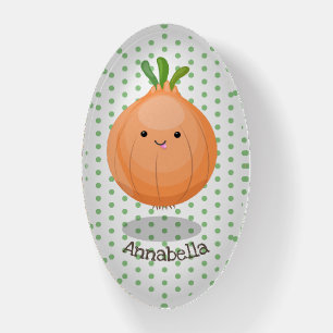 Cute happy brown onion green cartoon illustration paperweight