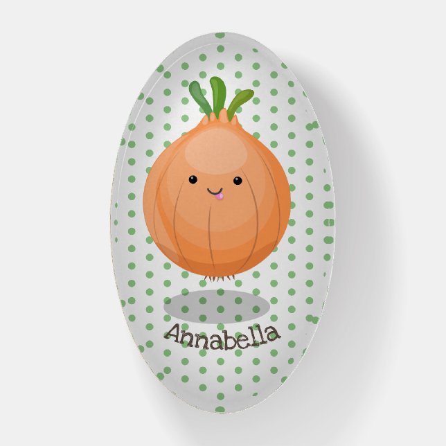 Cute happy brown onion green cartoon illustration paperweight (Vertical)