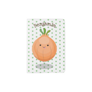 Cute happy brown onion green cartoon illustration passport holder