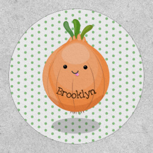 Cute happy brown onion green cartoon illustration patch