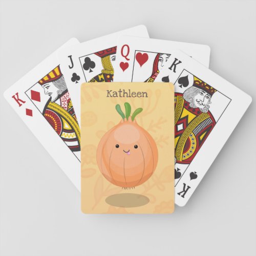 Cute happy brown onion green cartoon illustration playing cards