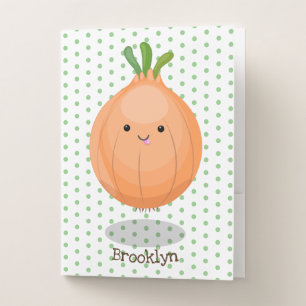 Cute happy brown onion green cartoon illustration pocket folder