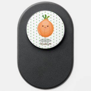 Cute happy brown onion green cartoon illustration PopSocket