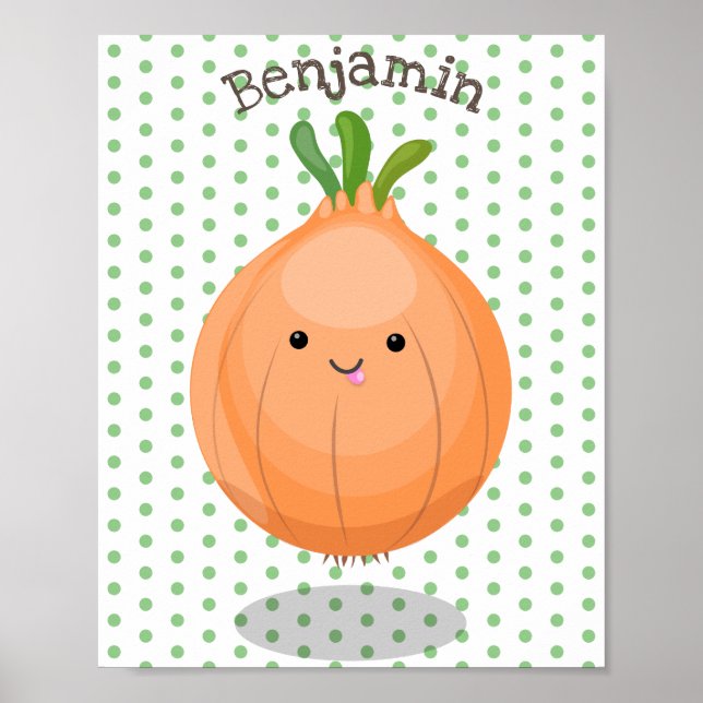 Cute happy brown onion green cartoon illustration poster (Front)
