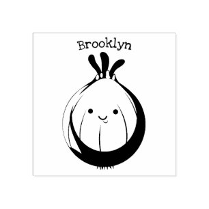 Cute happy brown onion green cartoon illustration rubber stamp