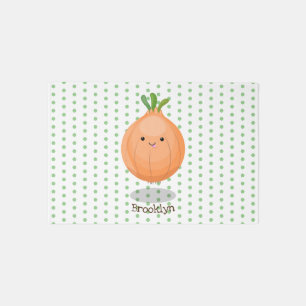 Cute happy brown onion green cartoon illustration rug