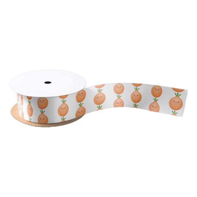 Cute happy brown onion green cartoon illustration satin ribbon (Spool)