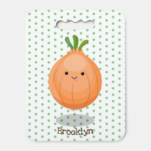 Cute happy brown onion green cartoon illustration seat cushion