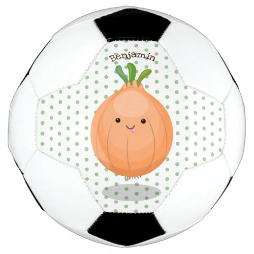 Cute happy brown onion green cartoon illustration soccer ball