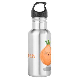 Cute happy brown onion green cartoon illustration stainless steel water bottle