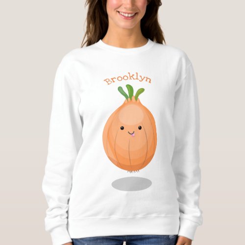 Cute happy brown onion green cartoon illustration sweatshirt