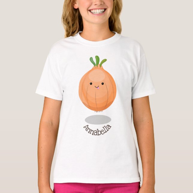 Cute happy brown onion green cartoon illustration T-Shirt (Front)