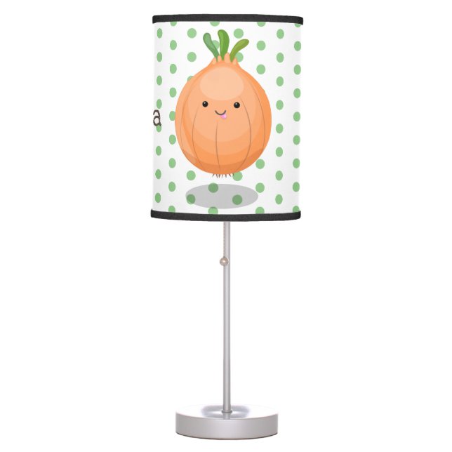 Cute happy brown onion green cartoon illustration table lamp (Front)
