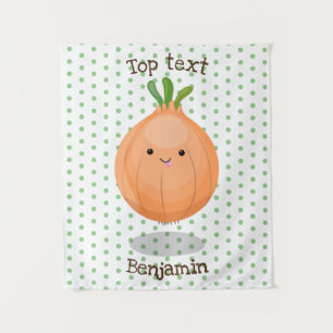 Cute happy brown onion green cartoon illustration tapestry