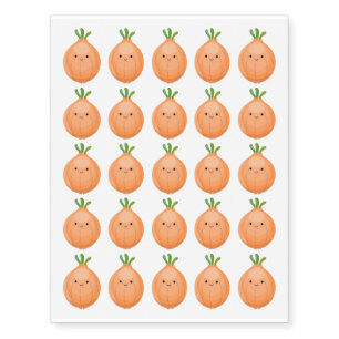 Cute happy brown onion green cartoon illustration temporary tattoos