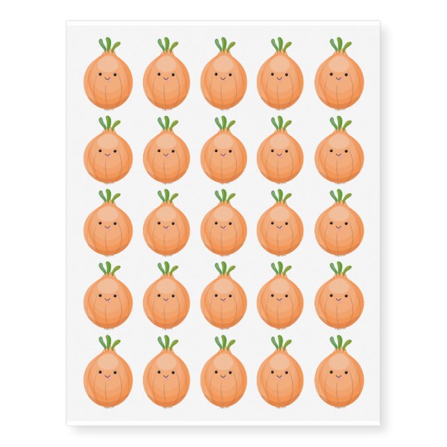 Cute happy brown onion green cartoon illustration temporary tattoos (Front)