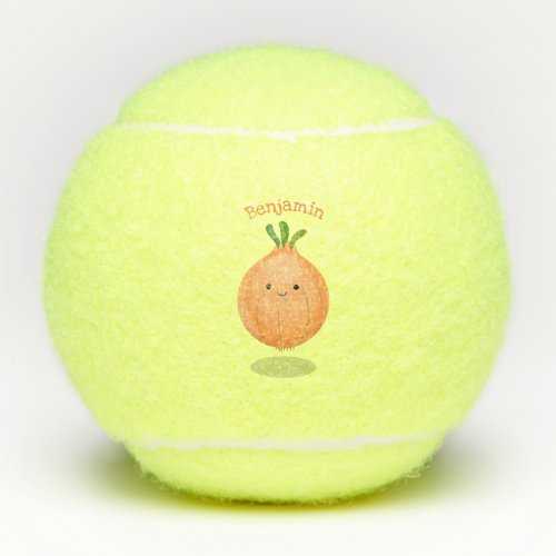 Cute happy brown onion green cartoon illustration tennis balls