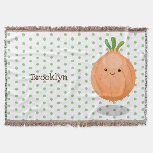 Cute happy brown onion green cartoon illustration throw blanket