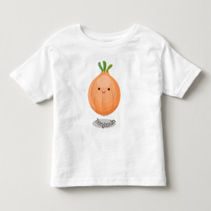 Cute happy brown onion green cartoon illustration toddler t-shirt