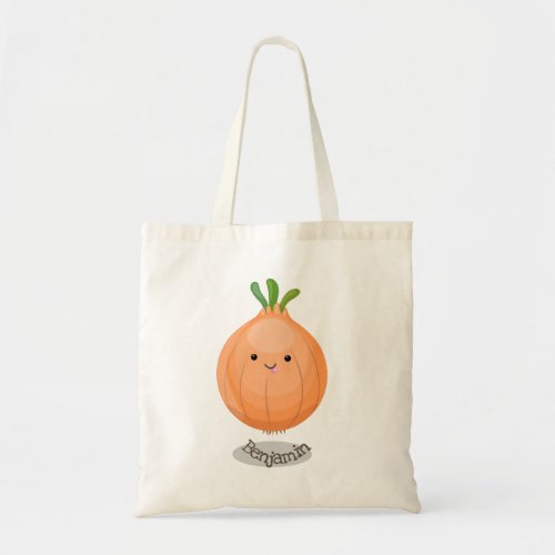 Cute happy brown onion green cartoon illustration tote bag