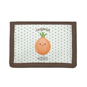 Cute happy brown onion green cartoon illustration tri-fold wallet