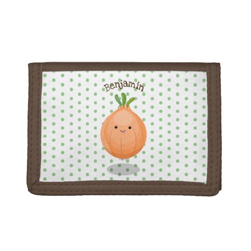 Cute happy brown onion green cartoon illustration trifold wallet