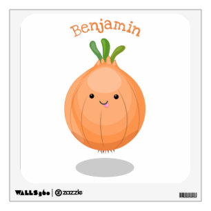 Cute happy brown onion green cartoon illustration wall decal