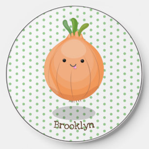 Cute happy brown onion green cartoon illustration wireless charger