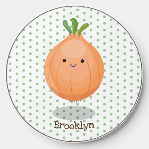 Cute happy brown onion green cartoon illustration wireless charger 