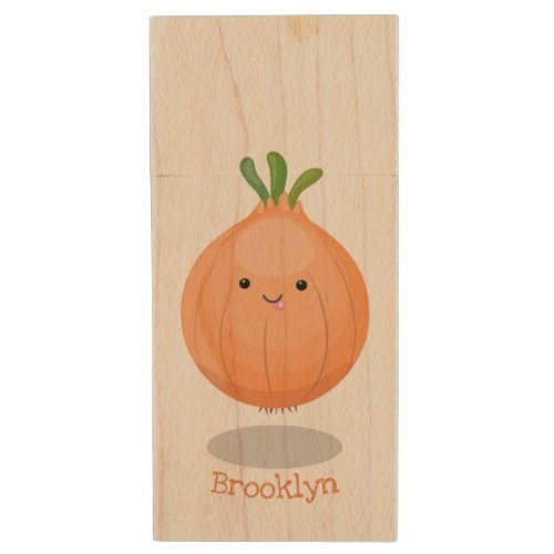 Cute happy brown onion green cartoon illustration wood flash drive