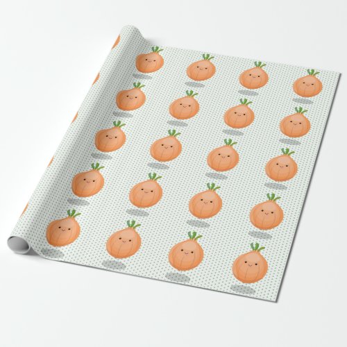Cute happy brown onion green cartoon illustration wrapping paper