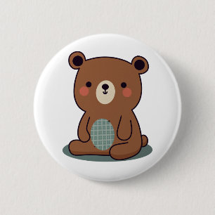Cute Happy Brown Teddy Bear Button
