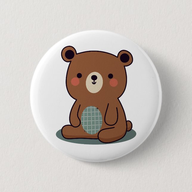 Cute Happy Brown Teddy Bear  Button (Front)