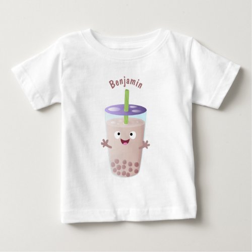 Cute happy bubble tea boba cartoon character baby T_Shirt