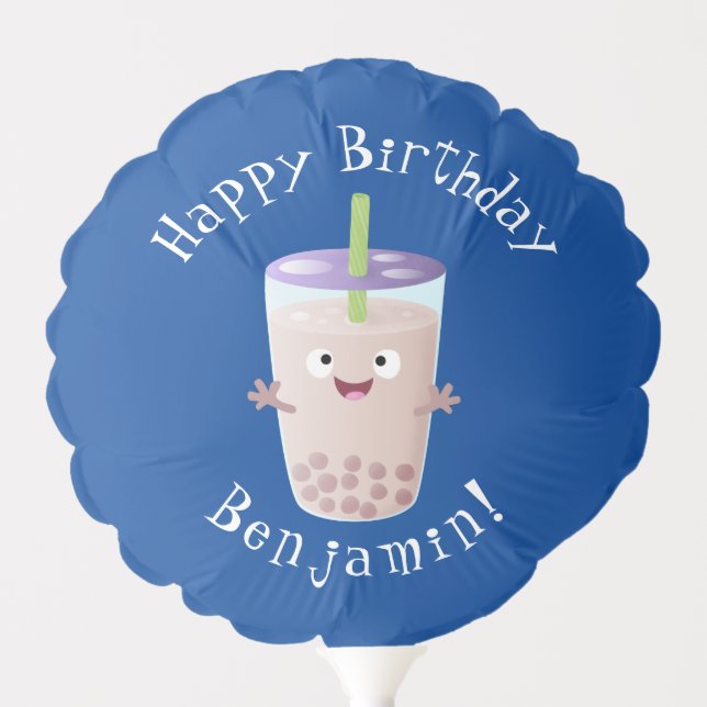 Cute happy bubble tea boba cartoon character  balloon (Front)