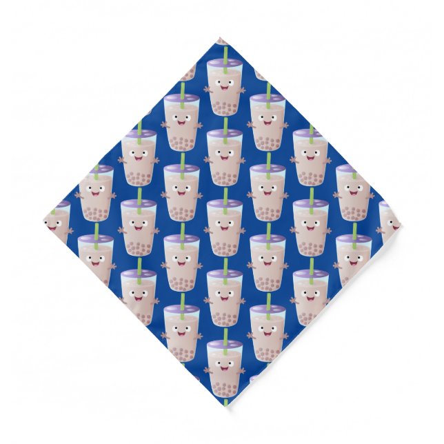Cute happy bubble tea boba cartoon character bandana (Front)