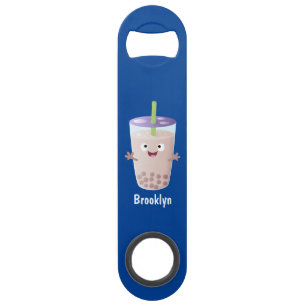 Cute happy bubble tea boba cartoon character bar key